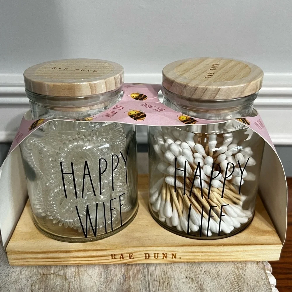 Rae Dunn - 2 filled Jars “Happy Wife” “Happy Life”
